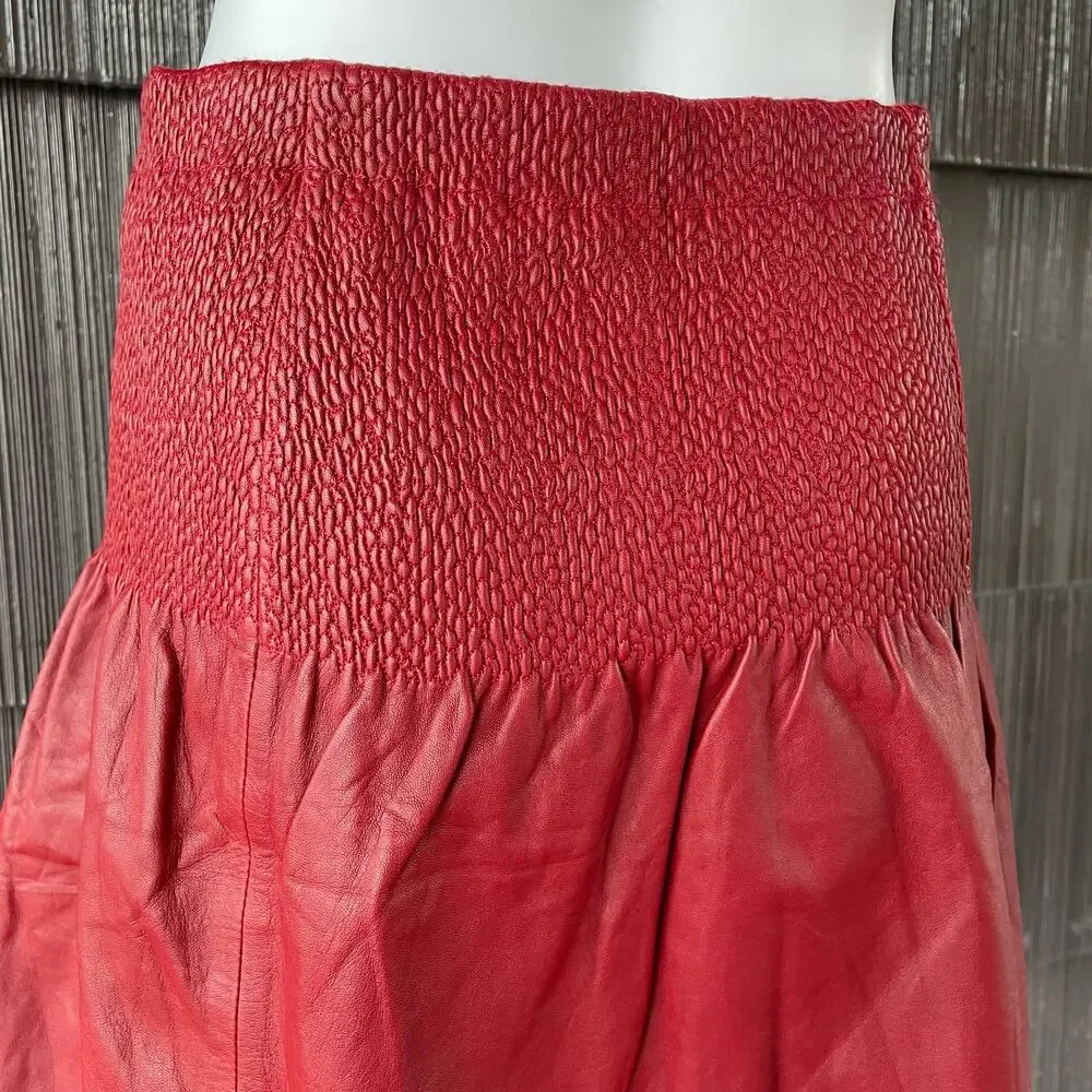 🔥Anthropologie Leifsdottier Smock Drop Waist Mini leather skirt boho coquette